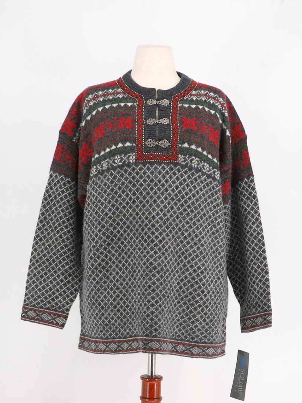 NWT SQUAW VALLEY Vintage Wool Pewter Clasp Nordic Jumper Sweater Size XL